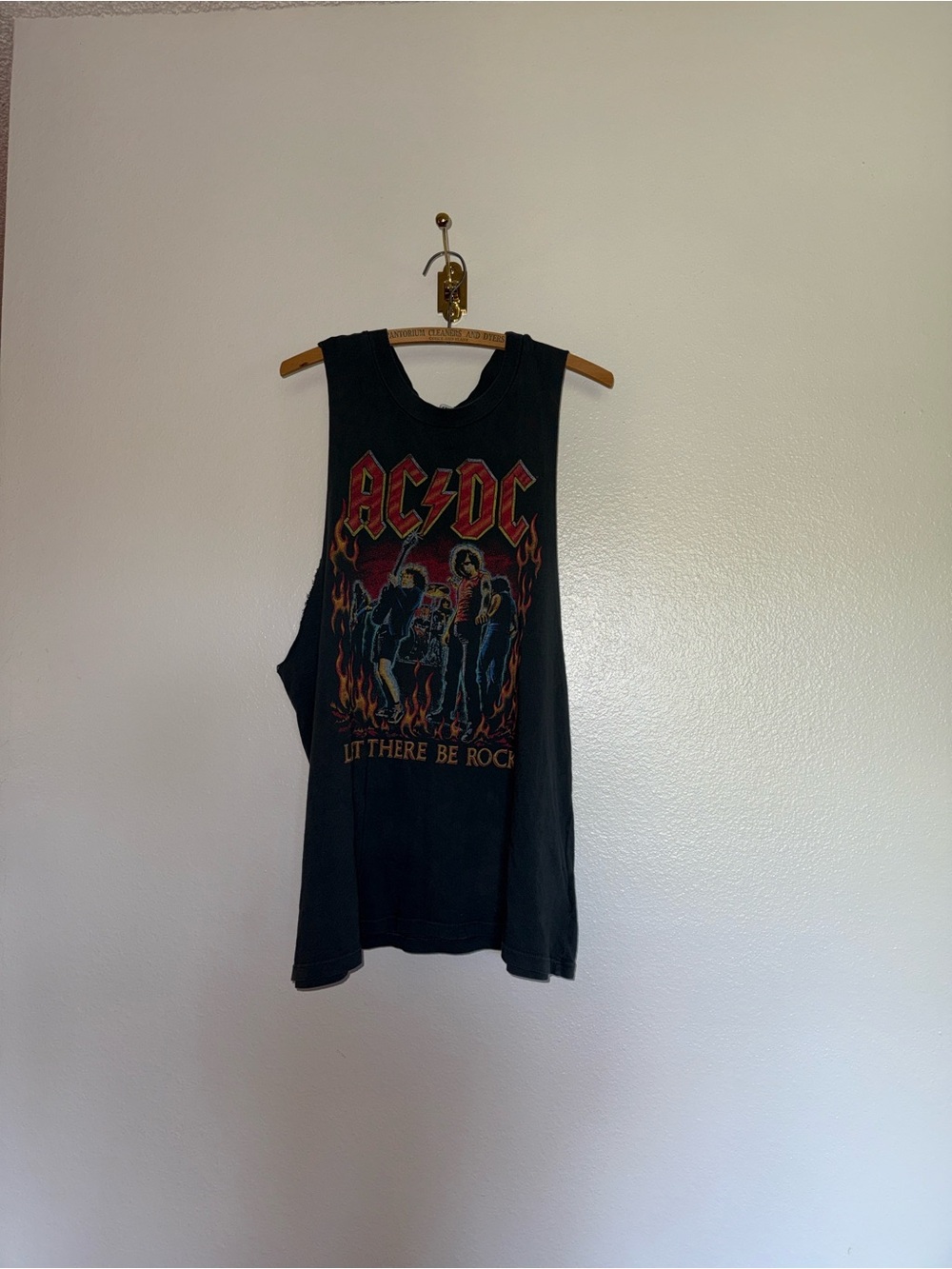 Daydreamer AC/DC Black Tank Top with Red and Yellow Flame Graphic - Picture 4 of 10